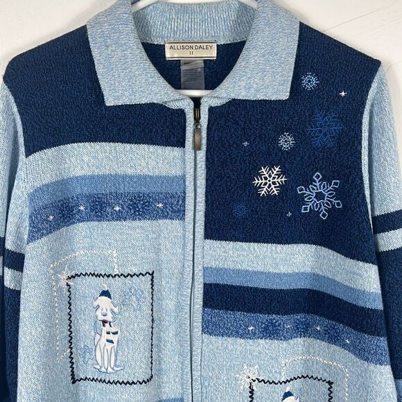 🎄☃️ ALLISON DALEY II Knit Full Zip Sweater - Embroidered Puppy Dogs - 2XL - EUC - Picture 2 of 8